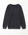 Faith Solid Ribbed Knit Round Neck Pullover Sweatshirt