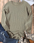 Faith Solid Ribbed Knit Round Neck Pullover Sweatshirt