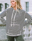 Julia Stripe Kangaroo Pocket Drawstring Hoodie
