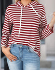 Julia Stripe Kangaroo Pocket Drawstring Hoodie