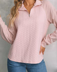 Jocelyn Textured Quarter Zip Raglan Sleeve Sweatshirt