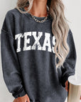 Texas Ribbed Knit Round Neck Pullover Sweatshirt