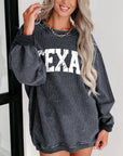 Texas Ribbed Knit Round Neck Pullover Sweatshirt