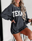 Texas Ribbed Knit Round Neck Pullover Sweatshirt