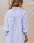 Skye Smocked Cuffed Striped Boyfriend Shirt with Pocket