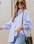 Skye Smocked Cuffed Striped Boyfriend Shirt with Pocket