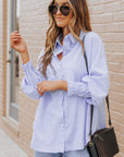 Skye Smocked Cuffed Striped Boyfriend Shirt with Pocket