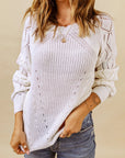 Lia Hollow-out Puffy Sleeve Knit Sweater