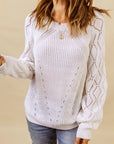 Lia Hollow-out Puffy Sleeve Knit Sweater
