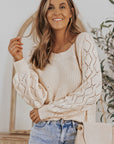 Lia Hollow-out Puffy Sleeve Knit Sweater
