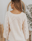 Lia Hollow-out Puffy Sleeve Knit Sweater