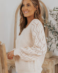 Lia Hollow-out Puffy Sleeve Knit Sweater