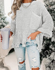 Alina Ripped Raw Hem Chunky Pullover Sweater
