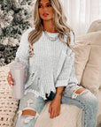 Alina Ripped Raw Hem Chunky Pullover Sweater