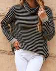 Alaia Striped Turtleneck Loose Sweater