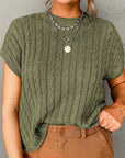 Laura Crew Neck Cable Knit Short Sleeve Sweater