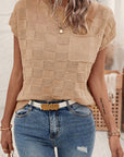 Andrea Lattice Textured Knit Short Sleeve Sweater