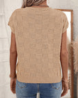 Andrea Lattice Textured Knit Short Sleeve Sweater
