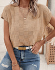 Andrea Lattice Textured Knit Short Sleeve Sweater