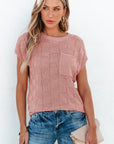 Andrea Lattice Textured Knit Short Sleeve Sweater