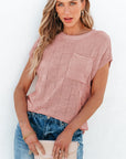 Andrea Lattice Textured Knit Short Sleeve Sweater