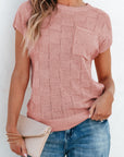 Andrea Lattice Textured Knit Short Sleeve Sweater
