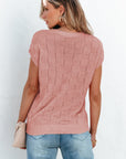 Andrea Lattice Textured Knit Short Sleeve Sweater