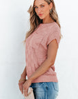 Andrea Lattice Textured Knit Short Sleeve Sweater