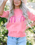 Maxine Mom Tinsel Front Short Sleeve Sweater