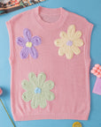 Hannah Crochet Flower Knit Short Sleeve Sweater Top