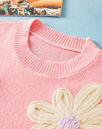 Hannah Crochet Flower Knit Short Sleeve Sweater Top