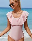 Bonnie Ruffle Overlapping Backless One-piece Swimwear