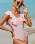Bonnie Ruffle Overlapping Backless One-piece Swimwear