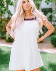 Nola Frill Embroidered Square Neck Shift Dress