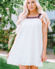 Nola Frill Embroidered Square Neck Shift Dress