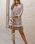 Maeve Lace Splicing Split Neck Paisley Ruffle Mini Dress