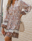 Maeve Lace Splicing Split Neck Paisley Ruffle Mini Dress