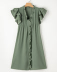 Pearl Ruffle Sleeve V Neck Frilled Shift Dress