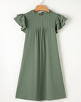 Pearl Ruffle Sleeve V Neck Frilled Shift Dress