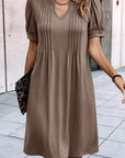 Kaitlyn Notched Neck Pleated Puff Sleeve Shift T-shirt Dress