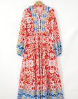 Lenora Boho Geometric Printed Long Sleeve Maxi Dress
