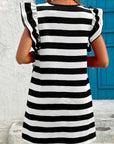 Black Stripe Flutter Sleeve Dress