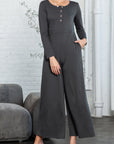 Trinity Button Long Sleeve Wide Leg Jumpsuit