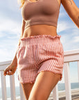 Liv Ribbed Smocked Frill Raw Hem High Waist