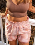 Liv Ribbed Smocked Frill Raw Hem High Waist