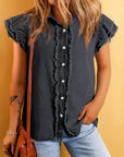 Ashlyn Ruffled Flutter Frayed Denim Top