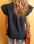 Ashlyn Ruffled Flutter Frayed Denim Top