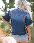 Luisa Ruffled Short Sleeve Denim Jacket
