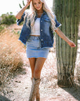 Luisa Ruffled Short Sleeve Denim Jacket