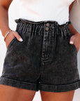 Melany Vintage Washed Frilled High Waist Denim Shorts